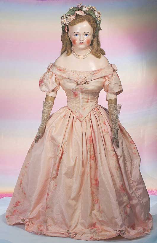 Legendary doll collector Ralph Griffith owned this 36-inch china doll, which was made in the mid-1800s. Consigned by Griffith’s sister, the unusual and interesting doll is in excellent condition and has a $4,000-$6,000 estimate. Image courtesy of Frasher’s Doll Auctions.